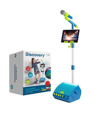 Kid's LED Toy Microphone With Stand & Tablet Holder - Navy Lime Green White - Navy Lime Green White
