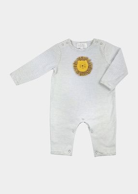 Kid's Lion Applique Striped Coverall, Size Newborn-12M