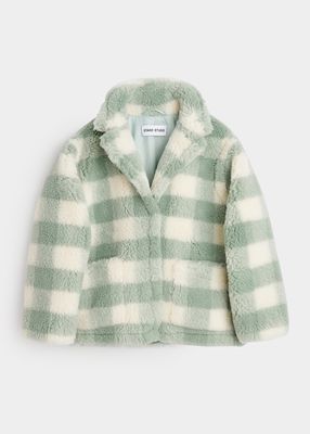 Kid's Marina Check Faux Shearling Jacket, Size 2-12