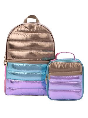 Kid's Metallic Colorblock Puffer Backpack & Lunch Box Set