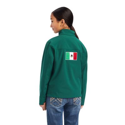 Kid's New Team Softshell MEXICO Jacket in Verde, Size: XS by Ariat