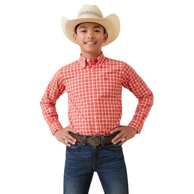 Kid's Pro Series Oberon Classic Fit Shirt in Poppy Red, Size: XS by Ariat