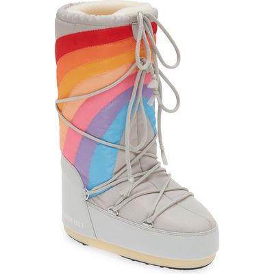 Kids' Rainbow Print Icon Water Repellent Moon Boot® in Glacier/Blue-Red 