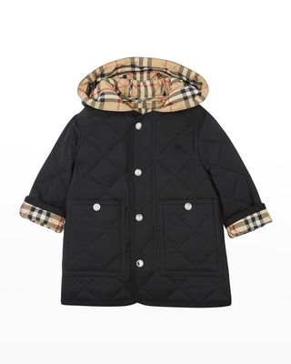 Kid's Reilly Diamond-Quilted Hooded Jacket, Size 6-12M