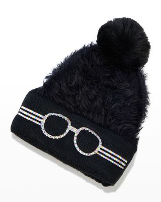 Kid's Rhinestone Embellished Faux-Fur Night Skiing Hat