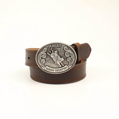 Kid's Rodeo champ buckle belt in Brown Leather