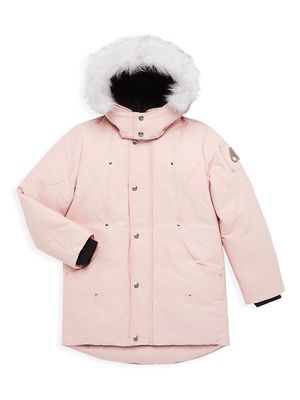 Kid's Shearling-Trimmed Down Jacket - Dusty Rose - Size 10