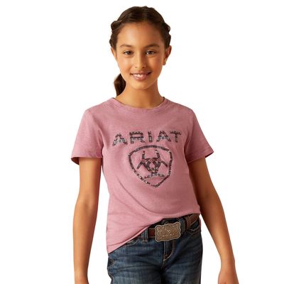 Kid's Shield T-Shirt in Rose Mesa Heather, Size: XS by Ariat