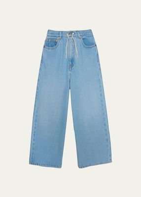 Kid's Shoe String Waistband Wide Leg Jeans, Size 4-12