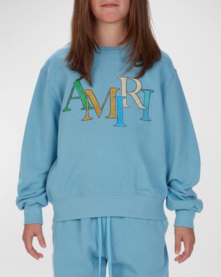 Kid's Staggered Scribble Logo Crewneck, Size 4-12