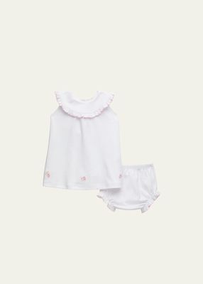 Kid's Strawberries on Top Embroidered Dress Set, Size 0M-18M