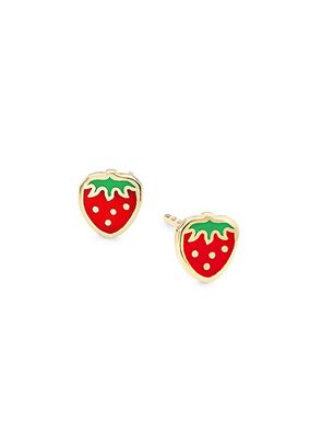 Kid's Strawberry 14K Yellow Gold & Enamel Stud Earrings