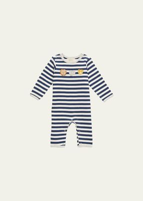 Kid's Striped Animal Hand Crotched Playsuit, Size Newborn-12M