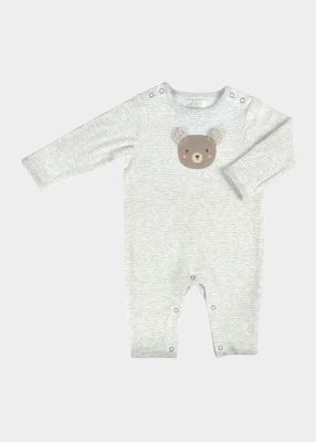Kid's Striped Bear Applique Coverall, Size Newborn-12M