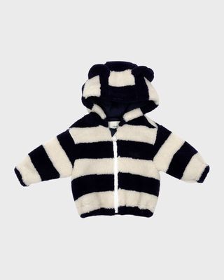 Kid's Striped Fuzzy Bear Hooded Sweatshirt, Size 12M-24M