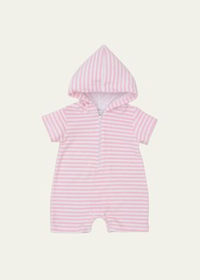 Kid's Striped Hooded Terry Cloth Romper, Size Newborn-24M