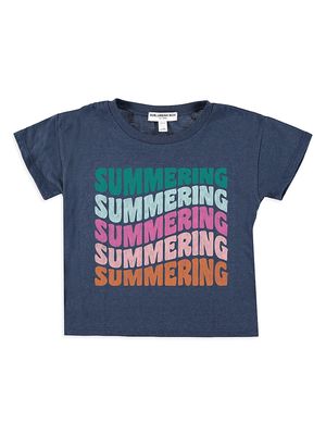 Kid's Summering Cropped T-Shirt - Navy - Size 7 - Navy - Size 7