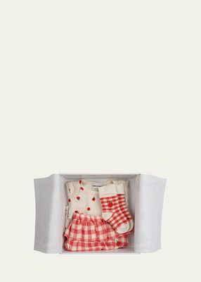 Kid's Tomato Bodysuit and Vichy Bloomers Set, Size 3M-9M