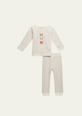 Kid's Two-Piece Striped Animal Appliques Pajamas, Size 6M-36M