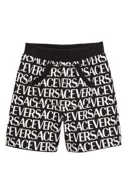 Kids' Versace on Repeat Fleece Sweat Shorts in Black White