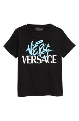Kids' Very Versace Logo Graphic T-Shirt in Nero Electric Blue Bianco