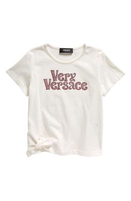 Kids' Very Versace Stud Cotton T-Shirt in Bianco Rose