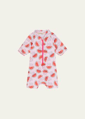 Kid's Watermelon-Print UV Rash Suit, Size 2-5