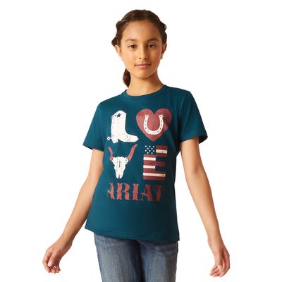 Kid's Western Love Shirt in Reflecting Pond, Size: XS by Ariat
