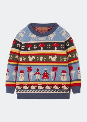 Kid's Winter Friends Cashmere Sweater, Size 4-10