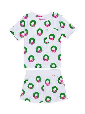 Kid's Wreath Short PJ Set - Green - Size 12 Months - Green - Size 12 Months
