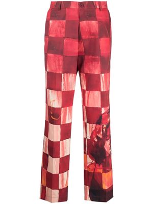 KidSuper chess patchwork cotton corduroy trousers - Red