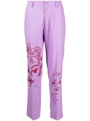 KidSuper Doodle Faces embroidered trousers - Purple