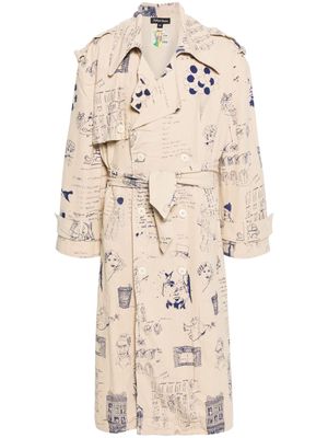 KidSuper Doodles double-breasted trench coat - Neutrals