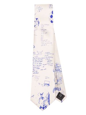 KidSuper drawing-print silk tie - Neutrals