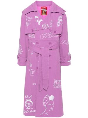 KidSuper embroidered cotton trench coat - Purple