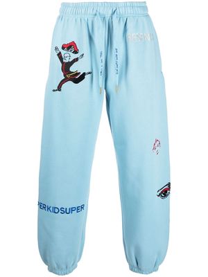 KidSuper embroidered-logo tapered joggers - Blue