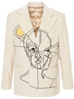 KidSuper embroidered-motif corduroy blazer - Neutrals