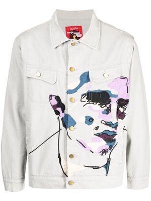 KidSuper face-embroidered denim jacket - Grey