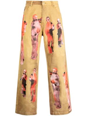KidSuper graphic-print cotton straight-leg jeans - Yellow