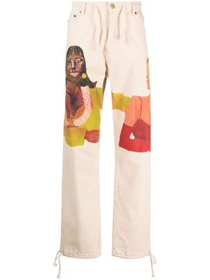 KidSuper graphic-print cotton trousers - Neutrals