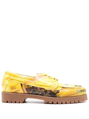 KidSuper graphic-print leather boat shoes - Yellow