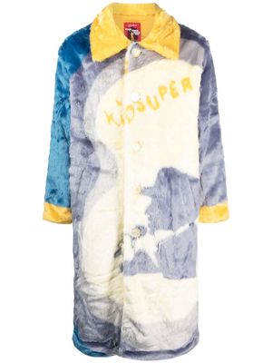 KidSuper Improv faux-fur long coat - Blue