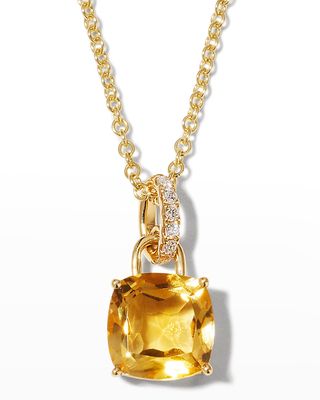 Kiki Cushion Yellow Gold Citrine Pendant Necklace with Diamond Loop