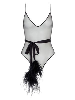 Kiki de Montparnasse Dita feather bodysuit - Black