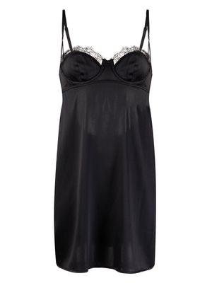 Kiki de Montparnasse Lace Inset silk charmeuse nightdress - BLACK