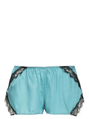 Kiki de Montparnasse lace-panel silk shorts - Blue