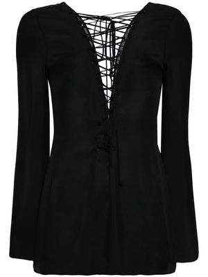 Kiki de Montparnasse lace-up silk blouse - Black