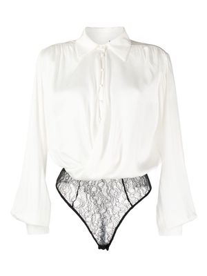 Kiki de Montparnasse silk and lace Crossover bodysuit - White
