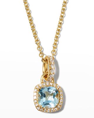 Kiki Diamond Mini Cushion Blue Topaz Pendant Necklace in Yellow Gold
