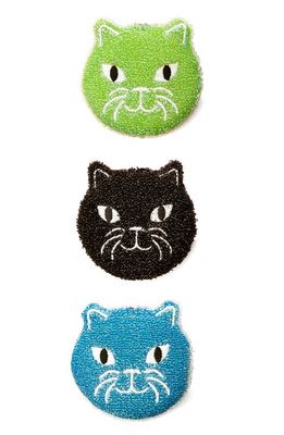 Kikkerland Design Set of 3 Cat Sponges in Green/Blue Multi